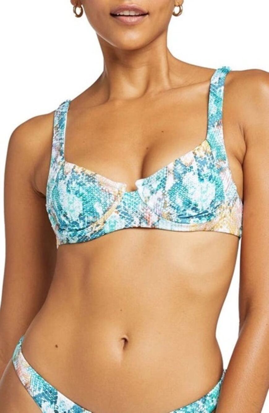 Vitamin A Demi Underwire Blue Snakeskin Bikini Swimsuit Top Size M